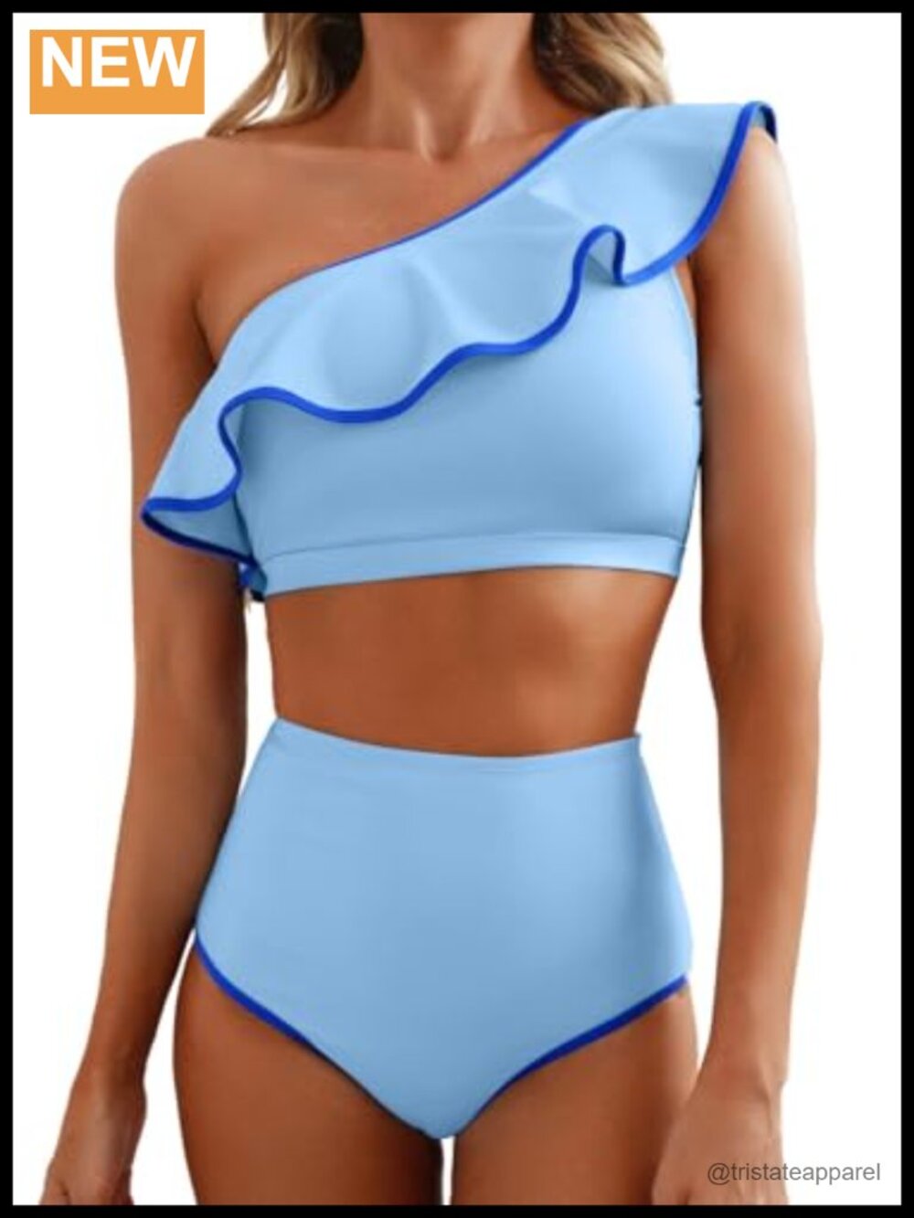 One Shoulder Bikini Set Ruffle Hem High Waisted Two Piece Swimsuit